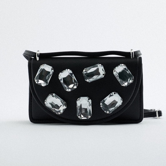 NWT. Zara Black Mini Bag with Rhinestones. - Picture 1 of 9